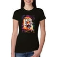 thumbnail image 1 of Tiger Growling Colorful Trippy Tie Dye Animal Lover Womens Slim Fit Junior Tee, Black, Small, 1 of 3