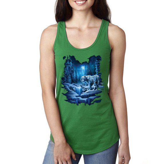 Wild Bobby, Tiger In The Snowy Night Animal Lover Ladies Racerback Tank Top, Kelly, Large