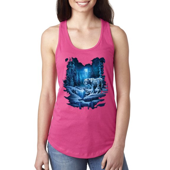 Wild Bobby, Tiger In The Snowy Night Animal Lover Ladies Racerback Tank Top, Raspberry, Medium