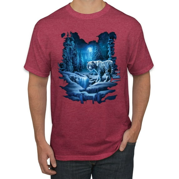 Wild Bobby, Tiger In The Snowy Night Animal Lover Men's Graphic T-Shirt, Vintage Heather Red, 5XL