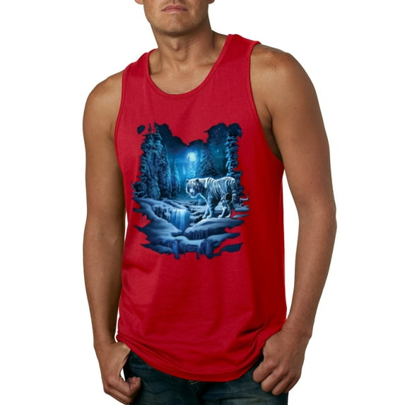 Wild Bobby, Tiger In The Snowy Night Animal Lover Mens Graphic Tank Top, Red, 2XL