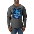 thumbnail image 1 of Wild Bobby, Tiger In The Snowy Night Animal Lover Mens Long Sleeve Shirt, Heather Black, X-Large, 1 of 3