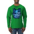 thumbnail image 1 of Wild Bobby, Tiger In The Snowy Night Animal Lover Mens Long Sleeve Shirt, Kelly, 3XL, 1 of 3