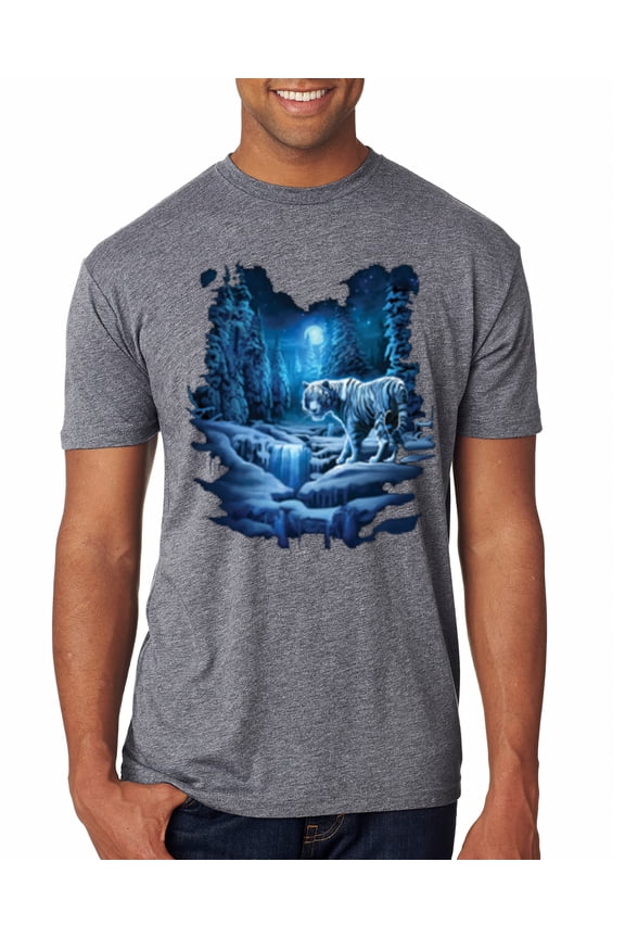 , Tiger In The Snowy Night Animal Lover Mens Premium Tri Blend T-Shirt, Premium Heather, Medium