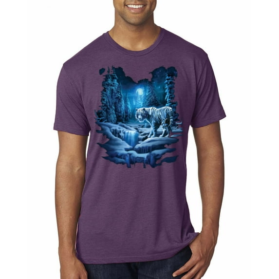Wild Bobby, Tiger In The Snowy Night Animal Lover Mens Premium Tri Blend T-Shirt, Vintage Purple, Small