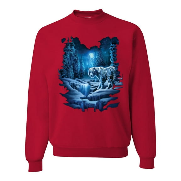 Wild Bobby, Tiger In The Snowy Night Animal Lover Unisex Crewneck Graphic Sweatshirt, Red, X-Large