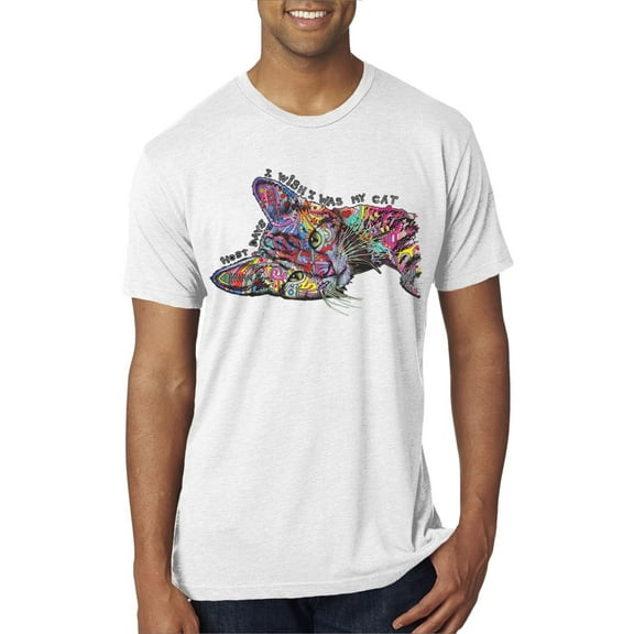 Wild Bobby, Tired Sleeping Cat | I Wish I Was My Cat Funny Colorful Kitty | Dean Russo Art Animal Lover Mens Premium Tri Blend T-Shirt, Heather White, XX-Large