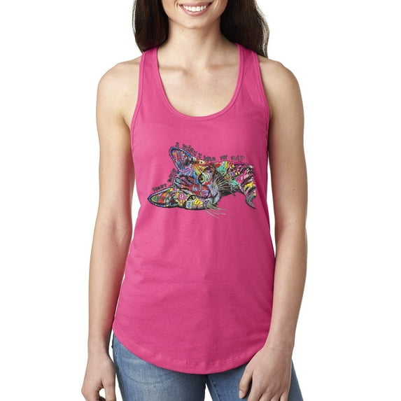 Wild Bobby, Tired Sleeping Cat | I Wish I Was My Cat Funny Colorful Kitty | Dean Russo Art Animal Lover Ladies Racerback Tank Top, Raspberry, Large
