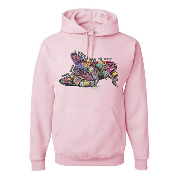 Wild Bobby, Tired Sleeping Cat | I Wish I Was My Cat Funny Colorful Kitty | Dean Russo Art Animal Lover Unisex Hoodie Sweatshirt, Light Pink, Small