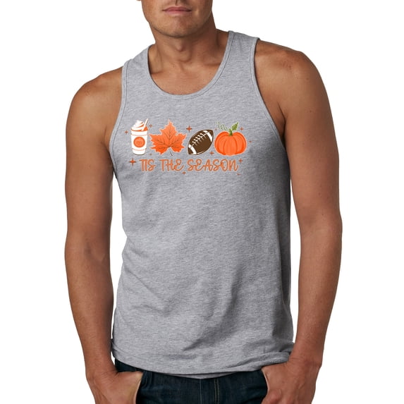 Wild Bobby Tis' The Season Pumpkin Spice Leaves Football Pumpkins Stars Halloween Men Tank Top, Heather Grey, Large