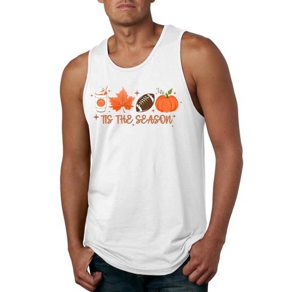 Wild Bobby Tis' The Season Pumpkin Spice Leaves Football Pumpkins Stars Halloween Men Tank Top, White, Small