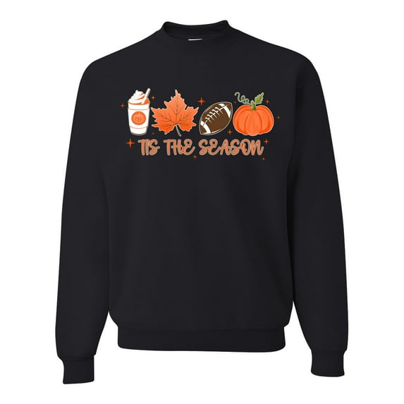 Wild Bobby Tis' The Season Pumpkin Spice Leaves Football Pumpkins Stars Halloween Unisex Crewneck Sweatshirt, Black, Small