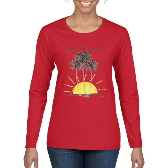 Wild Bobby, Today Is A Good Day for a Good Day Motivational Inspirational Pop Culture Womens Graphic Long Sleeve T-Shirt, Red, X-Large