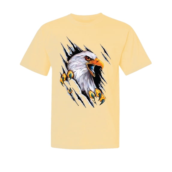 Wild Bobby, Torn Ripped Eagle Claws, Animal Lover, Garment-Dyed Washed Look Short Sleeve T-Shirt, Banana, 2XL