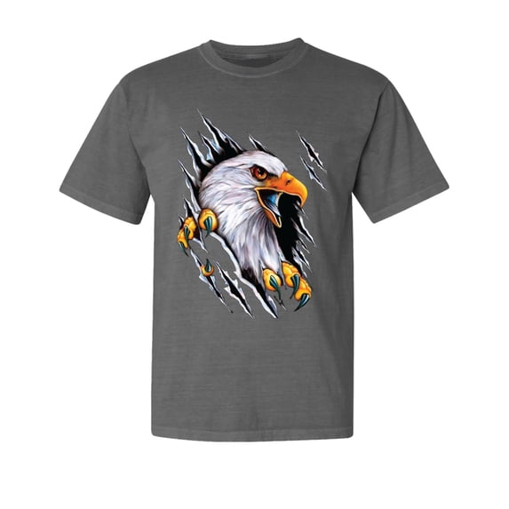 Wild Bobby, Torn Ripped Eagle Claws, Animal Lover, Garment-Dyed Washed Look Short Sleeve T-Shirt, Charcoal, Large