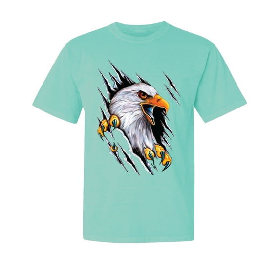 Wild Bobby, Torn Ripped Eagle Claws, Animal Lover, Garment-Dyed Washed Look Short Sleeve T-Shirt, Mint, X-Large