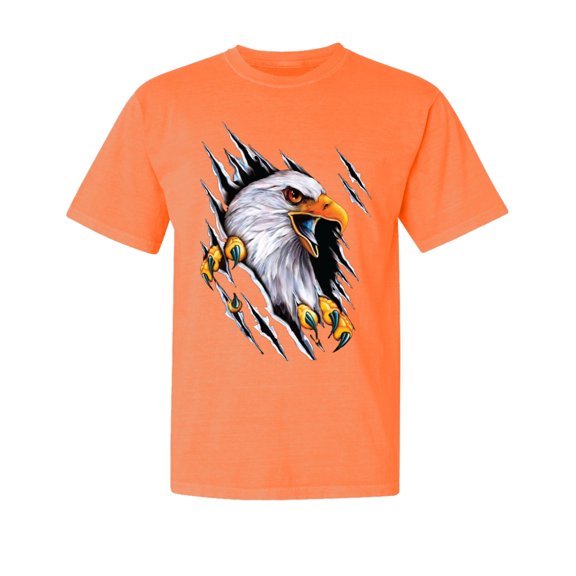 Wild Bobby, Torn Ripped Eagle Claws, Animal Lover, Garment-Dyed Washed Look Short Sleeve T-Shirt, Neon Orange, 2XL