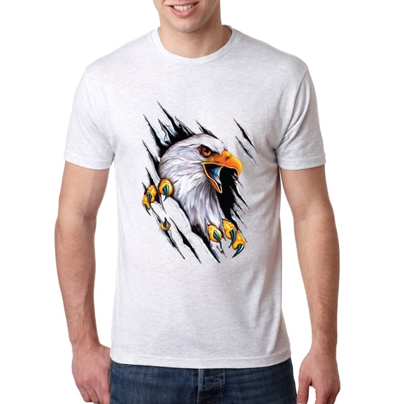 Wild Bobby, Torn Ripped Eagle Claws Animal Lover Mens Premium Tri Blend T-Shirt, Heather White, X-Large