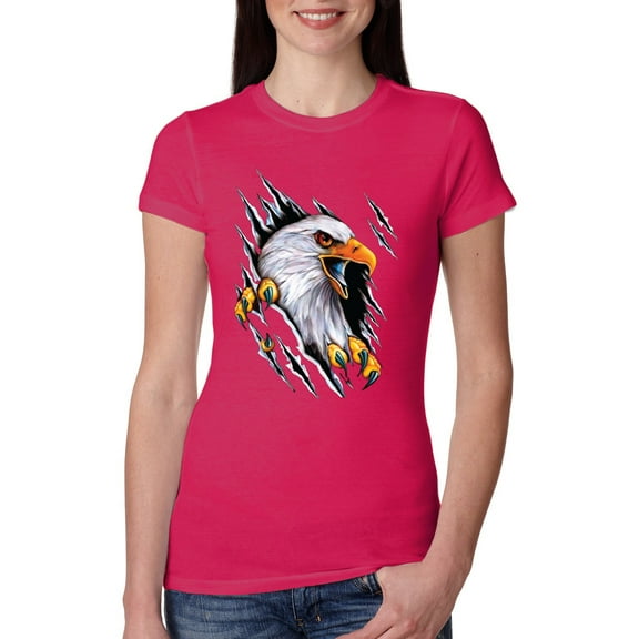 Wild Bobby, Torn Ripped Eagle Claws Animal Lover Womens Slim Fit Junior Tee, Raspberry, Small