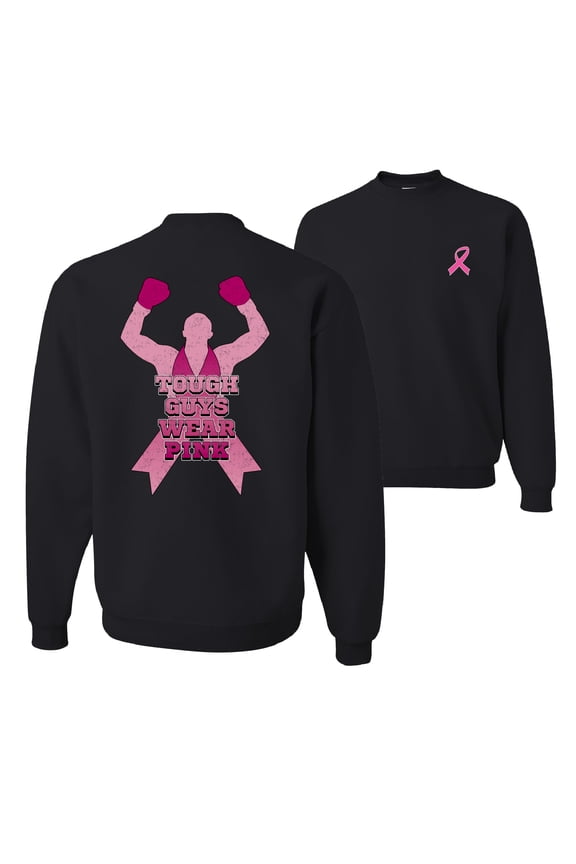 Tough Guys Wear Pink Boxer Breast Cancer Awareness Front and Back Unisex Crewneck Sweatshirt, Black, Large