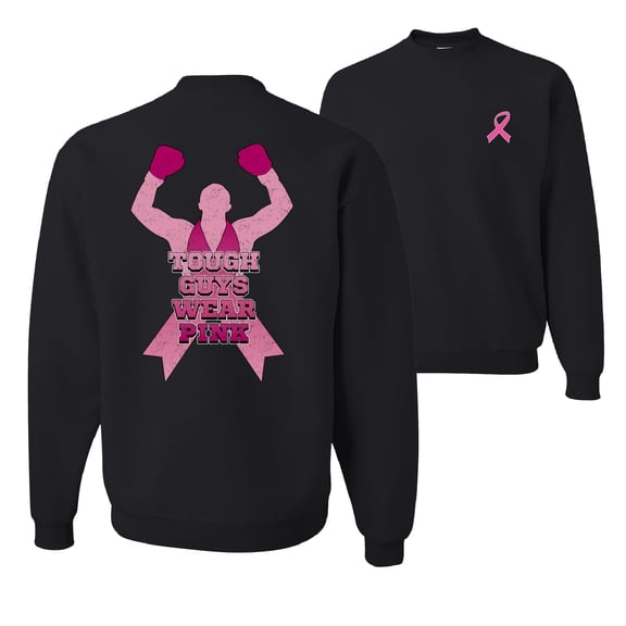Wild Bobby Tough Guys Wear Pink Boxer Breast Cancer Awareness Front and Back Unisex Crewneck Sweatshirt, Black, Small