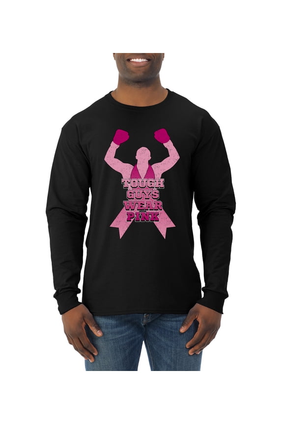 Tough Guys Wear Pink Boxer Breast Cancer Awareness Men Long Sleeve Shirt, Black, Large