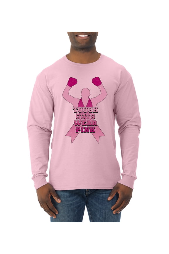 Tough Guys Wear Pink Boxer Breast Cancer Awareness Men Long Sleeve Shirt, Light Pink, 3X-Large