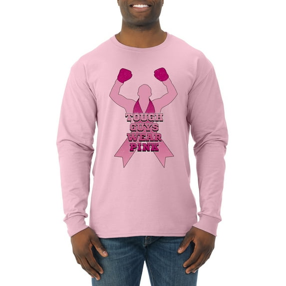 Wild Bobby Tough Guys Wear Pink Boxer Breast Cancer Awareness Men Long Sleeve Shirt, Light Pink, Large