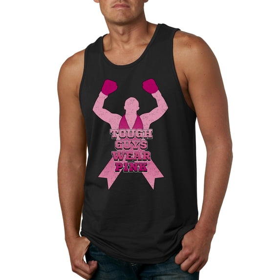 Wild Bobby Tough Guys Wear Pink Boxer Breast Cancer Awareness Men Tank Top, Black, Small