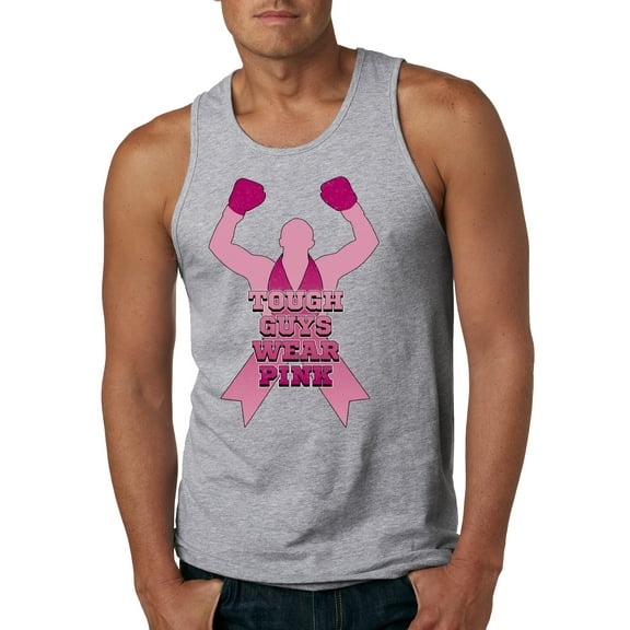 Wild Bobby Tough Guys Wear Pink Boxer Breast Cancer Awareness Men Tank Top, Heather Grey, Large