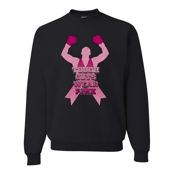 Wild Bobby Tough Guys Wear Pink Boxer Breast Cancer Awareness Unisex Crewneck Sweatshirt, Black, XX-Large