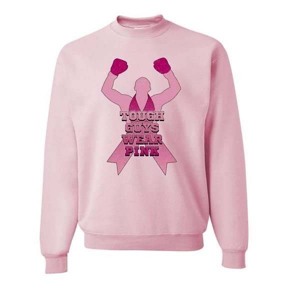 Wild Bobby Tough Guys Wear Pink Boxer Breast Cancer Awareness Unisex Crewneck Sweatshirt, Light Pink, Large