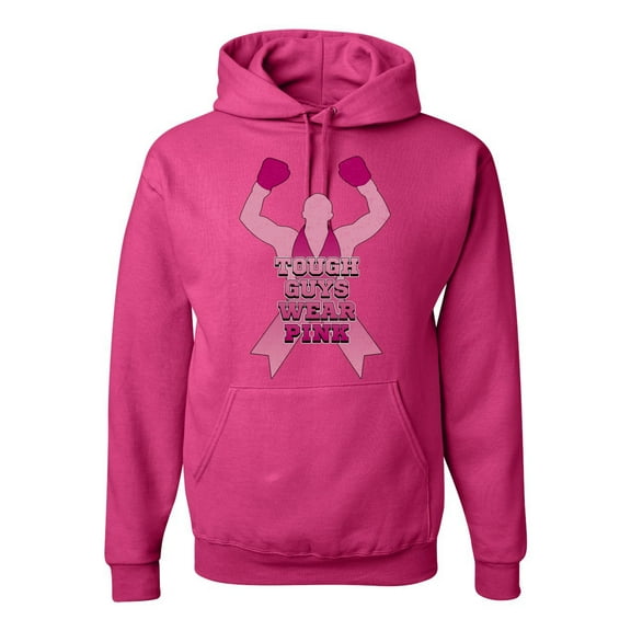 Wild Bobby Tough Guys Wear Pink Boxer Breast Cancer Awareness Unisex Hoodie Sweatshirt, Fuschia, Large