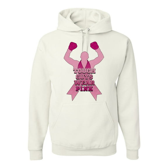 Wild Bobby Tough Guys Wear Pink Boxer Breast Cancer Awareness Unisex Hoodie Sweatshirt, White, Medium