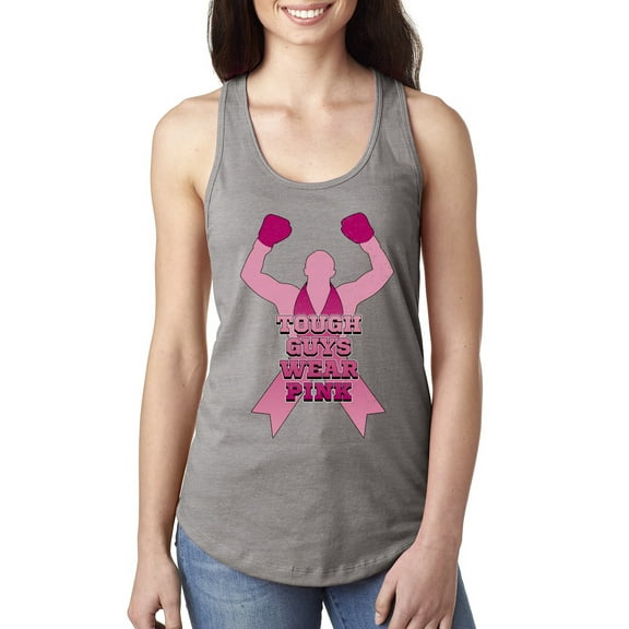 Wild Bobby Tough Guys Wear Pink Boxer Breast Cancer Awareness Women Racerback Tank Top, Heather Grey, Medium