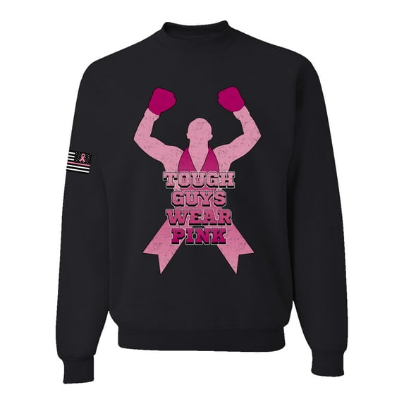 Wild Bobby Tough Guys Wear Pink Boxer US Flag Breast Cancer Awareness Unisex Crewneck Sweatshirt, Black, Small