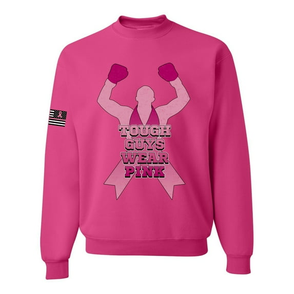 Wild Bobby Tough Guys Wear Pink Boxer US Flag Breast Cancer Awareness Unisex Crewneck Sweatshirt, Fuschia, Large