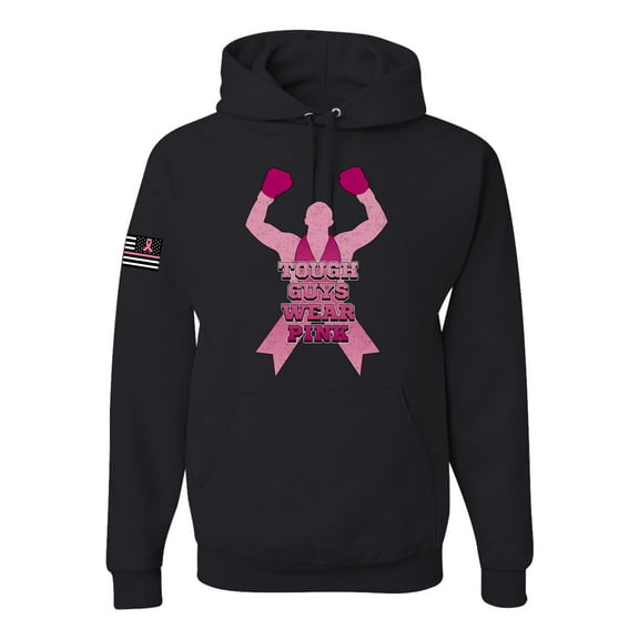 Wild Bobby Tough Guys Wear Pink Boxer US Flag Breast Cancer Awareness Unisex Hoodie Sweatshirt, Black, Small