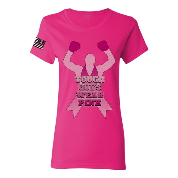 Wild Bobby Tough Guys Wear Pink Boxer US Flag Breast Cancer Awareness Women Graphic Tee, Fuschia, XX-Large