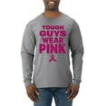 thumbnail image 1 of Wild Bobby Tough Guys Wear Pink Distressed Breast Cancer Awareness Men Long Sleeve Shirt, Heather Grey, X-Large, 1 of 6