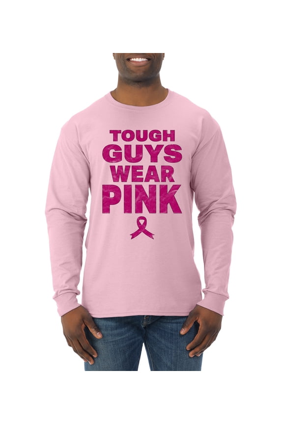 Tough Guys Wear Pink Distressed Breast Cancer Awareness Men Long Sleeve Shirt, Light Pink, 3X-Large