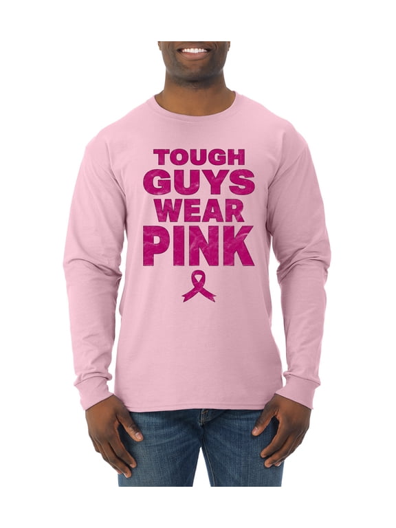 Tough Guys Wear Pink Distressed Breast Cancer Awareness Men Long Sleeve Shirt, Light Pink, X-Large
