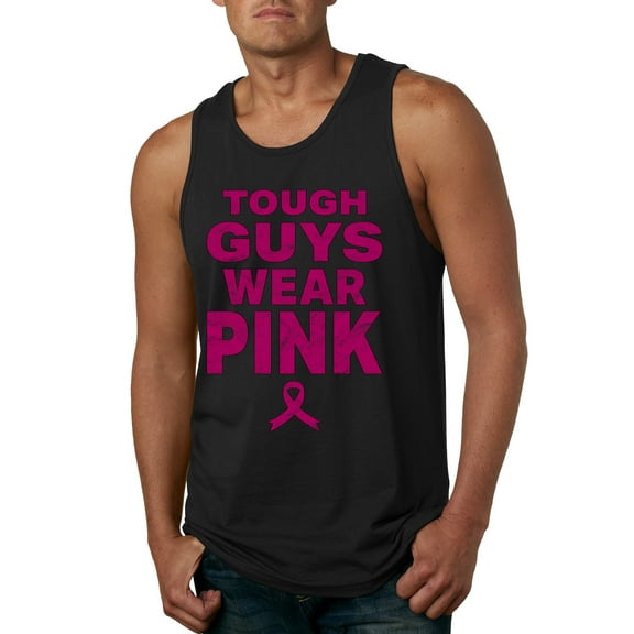 Wild Bobby Tough Guys Wear Pink Distressed Breast Cancer Awareness Men Tank Top, Black, Medium