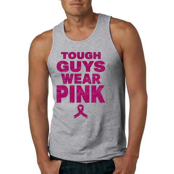 Wild Bobby Tough Guys Wear Pink Distressed Breast Cancer Awareness Men Tank Top, Heather Grey, Medium