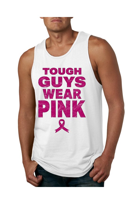 Tough Guys Wear Pink Distressed Breast Cancer Awareness Men Tank Top, White, Medium