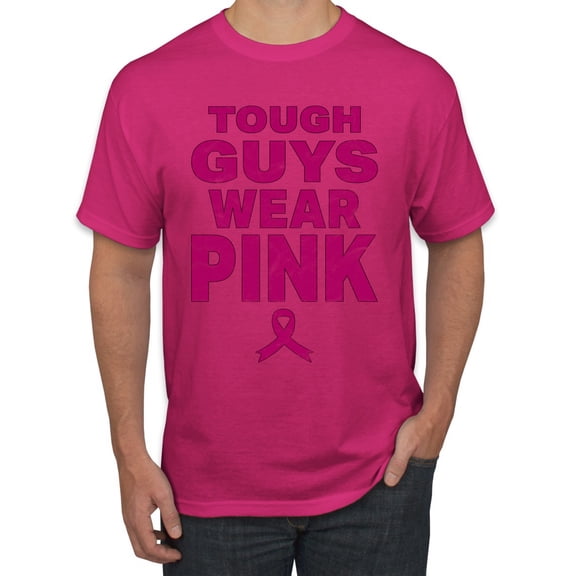 Wild Bobby Tough Guys Wear Pink Distressed Breast Cancer Awareness Men Tee, Fuschia, X-Large