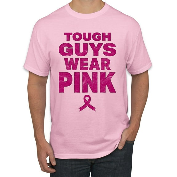 Wild Bobby Tough Guys Wear Pink Distressed Breast Cancer Awareness Men Tee, Light Pink, Large