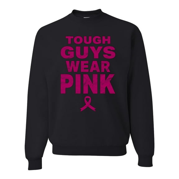 Wild Bobby Tough Guys Wear Pink Distressed Breast Cancer Awareness Unisex Crewneck Sweatshirt, Black, XX-Large