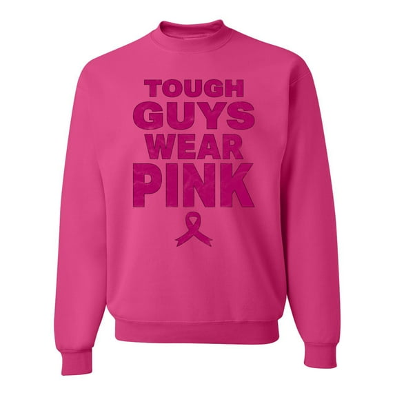 Wild Bobby Tough Guys Wear Pink Distressed Breast Cancer Awareness Unisex Crewneck Sweatshirt, Fuschia, Large