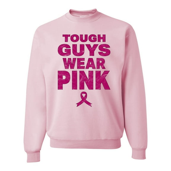 Wild Bobby Tough Guys Wear Pink Distressed Breast Cancer Awareness Unisex Crewneck Sweatshirt, Light Pink, X-Large